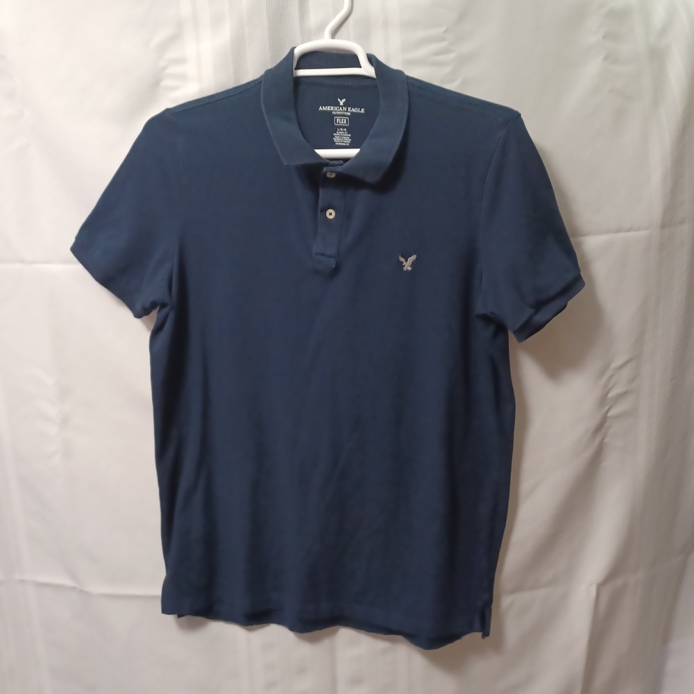 American Eagle Polo Shirt Mens L Navy Blue Flex Classic Fit Short Sleeve Stretch